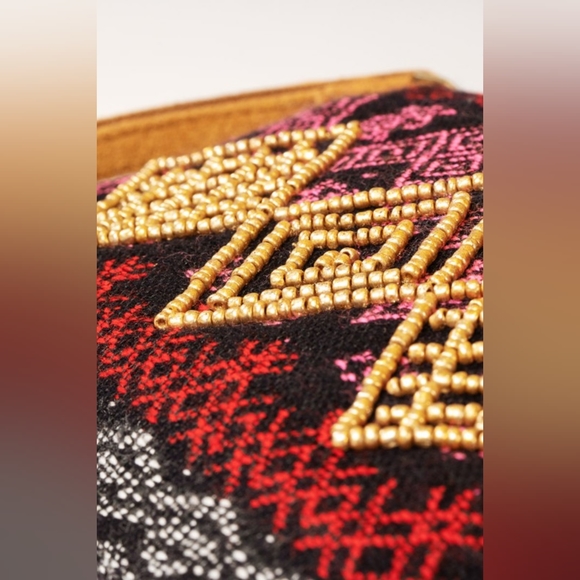 Handmade Hand Beaded Wristlet Clutch - Ethnic Inspired Design - Dyed Fine Cotton - Picture 5 of 6